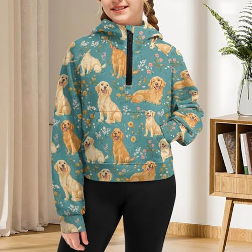 WELLFLYHOM Girls' Sweatshirts 5-14T Half Zip Hoodies Pullover Crop Tops Graphic Long Sleeve Sweater Top Fall Outfits4