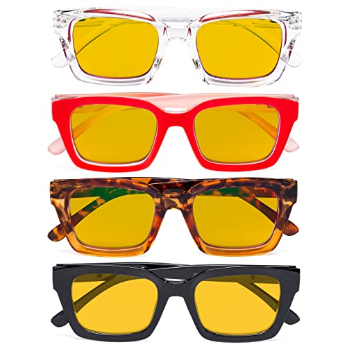 Image of Eyekepper 4 Pack Reading Glasses Blue Light Blocking Computer Eyeglasses Amber Tinted Filter Lens Oversized Square Design +1.50