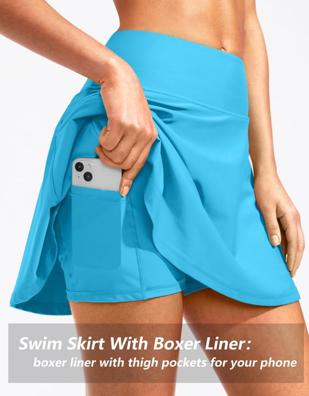 Image of Kayrth Women's High Waisted Swim Skirt with Zipper Pockets Tummy Control Bathing Suit Swimsuit Tankini Bottoms