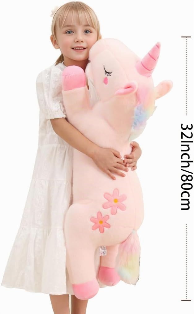 Dalmao Peluche a forma di unicorno gigante da 80 cm, cuscino lombare, per bambini, ragazzi e ragazze, compleanno, Pasqua