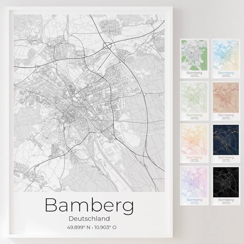 Mapdify Bamberg personalisiertes Stadtposter, dein Lieblingsort als Wandposter, Karte deiner Stadt, personalisiertes Andenken an Bamberg – Stil: Pure