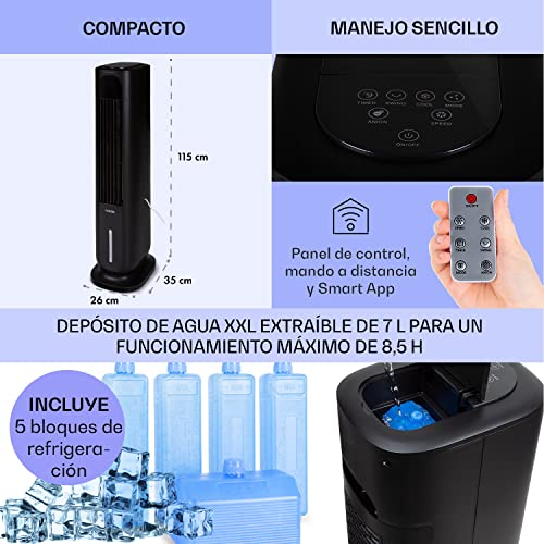 KLARSTEIN Polar Tower Smart Climatizador Evaporativo – 4 en 1: Ventilador, Humidificador & Purificador, Control App & Alexa, Depósito 7L, 3.306 m³/h, Modo Noche, Portátil con Ruedas, Negro - imagen 6