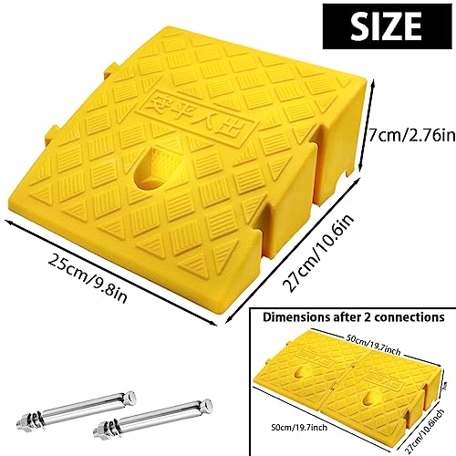JAHOMFAI Bordsteinrampen, Aus Robustem Kunststoff, 2 Stück Tragbar Rampe Rollstuhl Türschwellenrampe für Auffahrt, Gehweg, Motorrad, Roller, Autos, mit 2 Erweiterungsbolzen(Gelb 27 x 25 x 7cm)