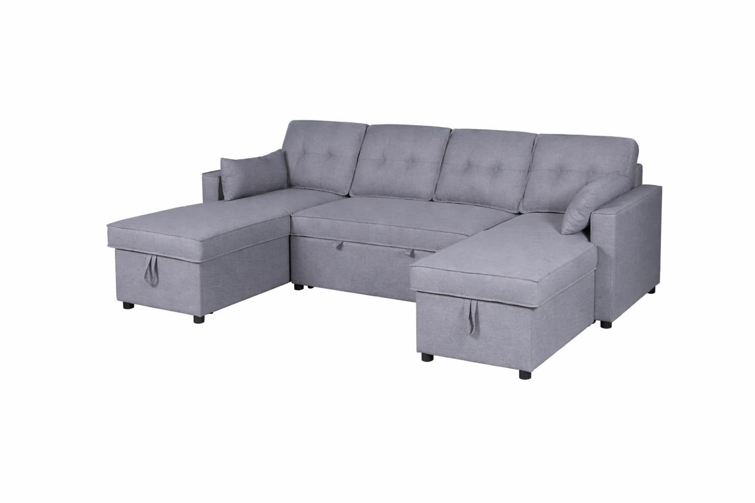 MUEBLIX.COM | Sofa Cama Chaiselongue Ucero 3 Plazas, Cama Doble en U, Sillón Cama Extraible, Doble Arcón, Tejido Antimanchas, Color Gris