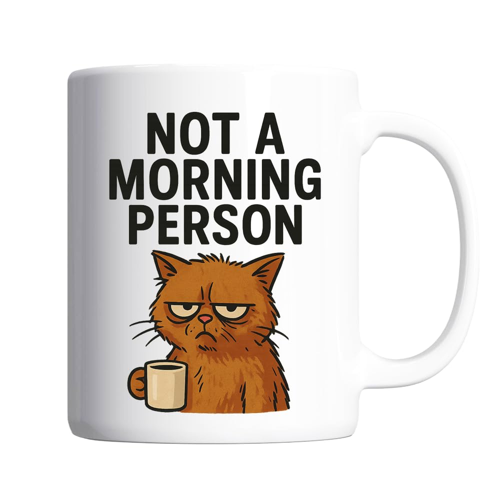 Pickhut Funny Grumpy Cat Mug – Not a Morning Person Coffee Cup – Sarcastic Gift for Cat Lovers, Coffee Drinkers, Coworkers – Humorous Animal Mug – Novelty Gift for Men & Women – 11oz Ceramic Cup