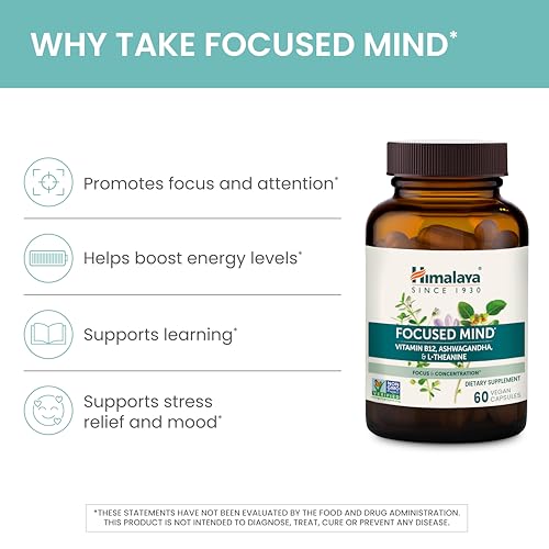 Himalaya Focused Mind Supplement, with Ashwagandha, Bacopa & L-Theanine for Attention, Focus and Energy Support, 60 Vegan Capsules, Gluten Free, 1 Month Supply - Image 5