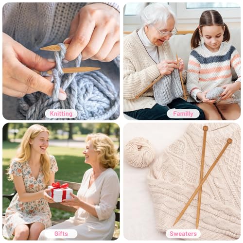 Image of Aeelike 18 Pairs Bamboo Knitting Needles Set - 14 Inches Wooden Knitting Needles Single Point with Flower Roll Bag - Portable Knittings Needle Set for Beginners (2mm - 10mm)