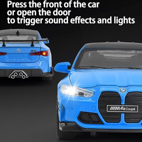Image of Model Car Exclusive Alloy Metal Pull Back Die-cast Car Metal Pullback Toy car with Openable Doors & Light Music Best Gifts Toys Kids (1:32 Scale B-M-W M4 - Blue)