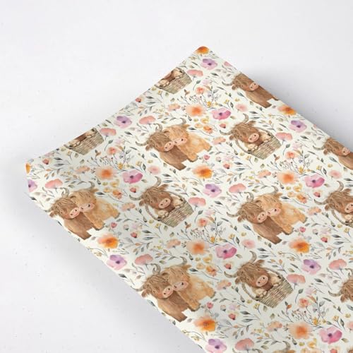 Image of Cartoon Highland Cow Flowers Floral Baby Changing Pad Cover,Unisex Western Farm Animals Cow Nursery Diaper Changing Table Pad Mat Sheet for Boys Girls-16x32