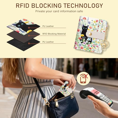 Image of Jogjam Cute Black Cat Rfid Women Wallet, Small Slim Credit Card Holder