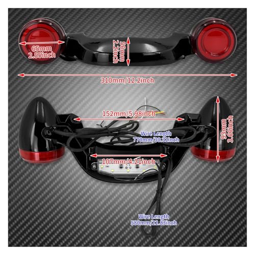 Feu stop clignotant moto à LED avec support de plaque d'immatriculation arrière noir - 7