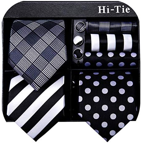 Hi-Tie 3PCS 5PCS Gift Box Mens Tie Set Solid Striped Paisley Necktie Pocket Square Cufflinks for Business Wedding Party