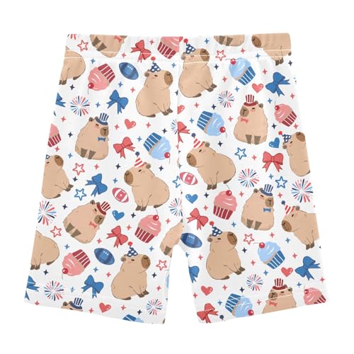 Cute Capybara with Stars Girls Shorts Elastic Waist Sports Shorts Girls Leggings Pants for 4-10 Years2