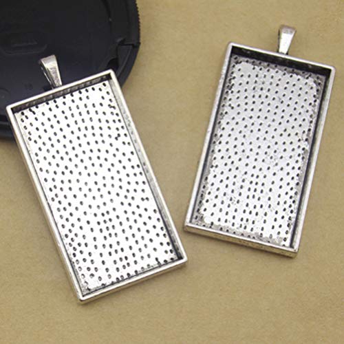 HEALLILY Rectangle Pendant Trays Vintage Bezel Blanks for DIY Jewelry Making Photo Pendant Crafts 10Pcs (Antique Silver) - Image 2