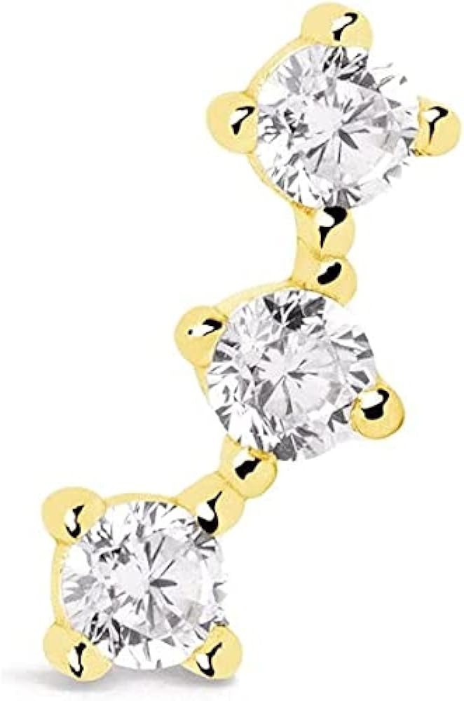 SINGULARU - Pendiente Suelto Triple Spark - Pendiente en Plata de Ley 925 con Acabado Baño de Oro de 18 Kt. - Cierre Tuerca a Presión - Pendiente Suelto - Joyas para Mujer