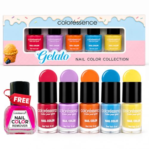 Image of Coloressence Gelato Summer Shades Nail Paint Kit, Set of 5 with FREE Nail Polish Remover | Glossy Finish | Quick Dry | Chip Resistant | Highly Pigmented