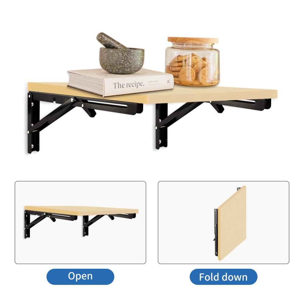 Falshruti-Folding Shelf Brackets Heavy Duty Wall Mounted Foldable Bracket Space Saving Collapsible Support for Table Bench Desk Kitchen Shelf (Set of 2) 1