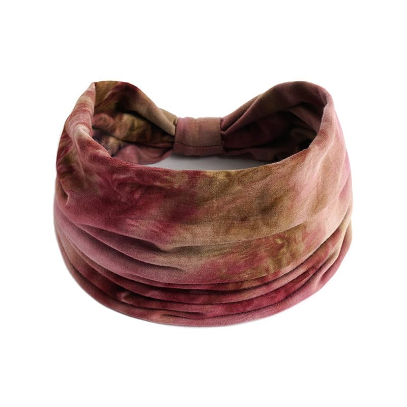 Image of XFYT Super Soft Tie-Dye Yoga Boho Chic Hair Bands | Stylish Stretch Smart Elegant Head Band for Women Girls Workout Sports Fitness Gym (Earthy Rose)