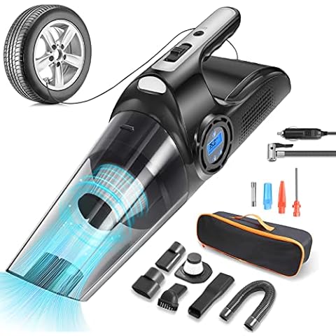 Car Vacuum Cleaner, Handheld Vacuum Cleaner for Car with Digital Air Compressor Pump, 120W Powerful Hand-held Vacuum Cleaner 12V with LED Light, Portable Wet & Dry Car Vacuum, 13 FT Cord & Bag Cover