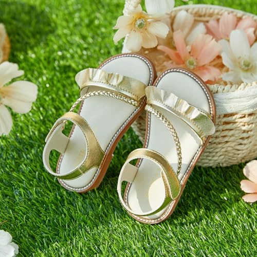 Image of PHIRAMIN Toddler Girl Sandals - Flower Girl Dress Shoes Open Toe Little Kid Flats