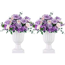 Macetero Pedestal Negro Nuptio 2 Piezas Sembradora de Urnas Clásica, Urna Decorativa de Interior o Exterior de Plástico de 35.5cm Altura, Sembradora de Plástico de Pedestal Alto, Maceta de Estilo Vintage, Blanco