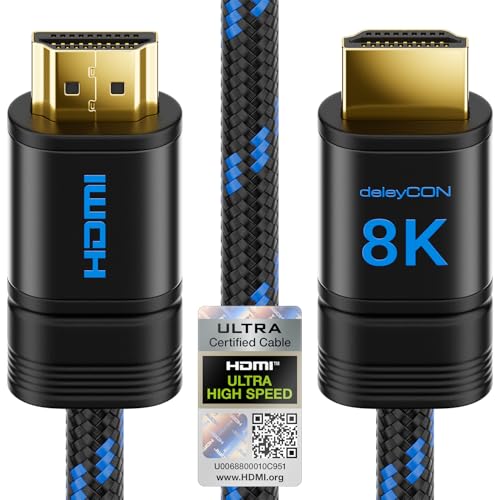 deleyCON 1,5m 8K HDMI 2.1b Kabel Kurz (48G, ULTRA Highspeed) Zertifiziert, 8K@60Hz 4K@144Hz 120Hz 2K@144Hz/165Hz eARC HDCP 2.3/2.2 - für DTS:X HDR Dolby Atmos TV PS5 Xbox Soundbar Monitor