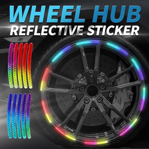 Image of Car Tyre Rim Reflective Stickers for Cars & Bikes, Night Visibility Warning Wheel Trim Safety Reflector Strips Waterproof Night Visibility Self Adhesive Universal Fit (Pack of 20, Multi)