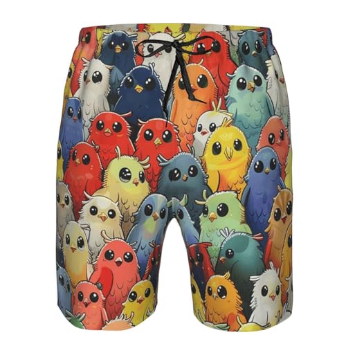 Men's Quick Dry Swim Shorts Cute Birds Cartoon Drawing Colorful Beach Trunks with Pockets3