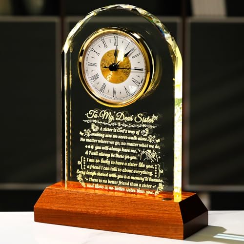 Image of Arikyrist Sister Gifts from Sister Brother with Wooden Light Base, Birthday Gifts Idea for Sisters Glass Clock Keepsake Sisters Gift for Women on Christmas Mothers Day Valentines