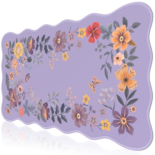 Grand tapis de souris antidérapant violet iCasso sous-main grand format floral pour PC portable