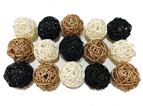 Worldoor 15 Pieces Wicker Rattan Balls Decorative Orbs Vase Fillers For Craft, Party, Wedding Table Decoration, Baby Shower, Aromatherapy Accessories, 2 Inch (Black White Gold) #TOP7