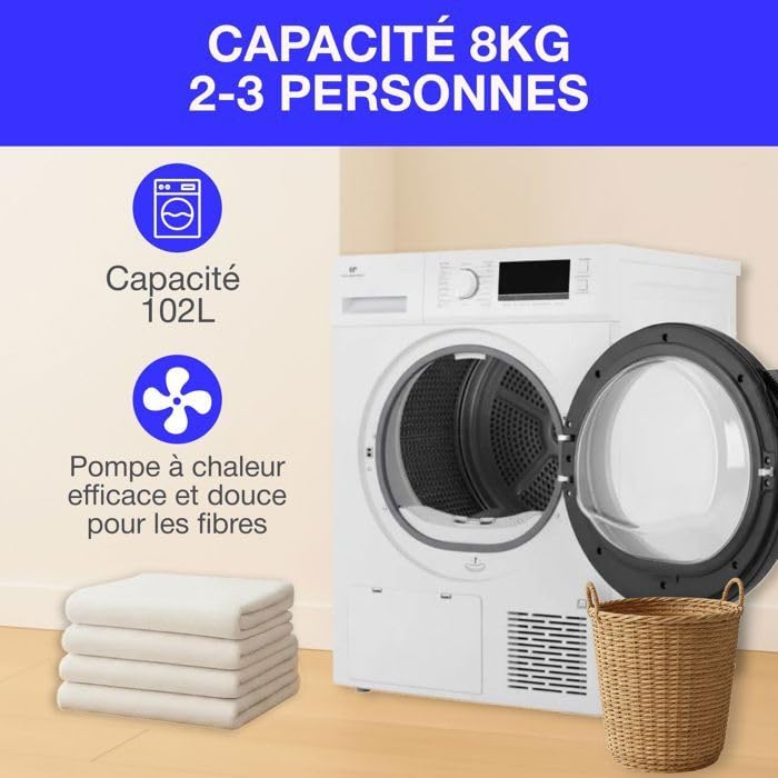 CONTINENTAL EDISON CESL8PCWD - Asciugatrice a pompa di calore, 8 kg, 60 cm, classe D, colore: Bianco