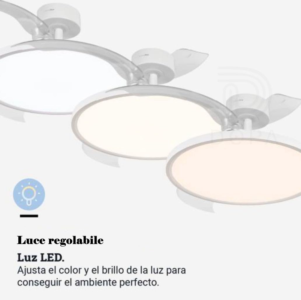 Dopa Dopastore Plafoniera Ventilatore da Soffitto Ultra Slim LED da 40W con Ventole a Scomparsa 6 Modalità Regolabili e Telecomando per Interno IP20