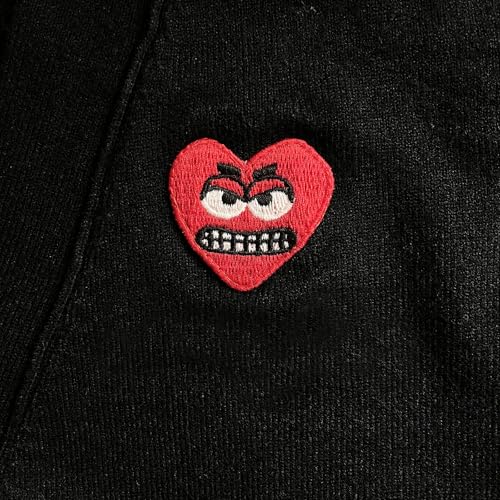 Men Cardigan V-Neck Red Snag Eyes Heart Embroidery Cotton with Button Solid Casual Fit Open Front Sweater2