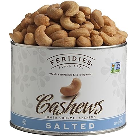 FERIDIES Jumbo Lightly Salted Cashews - 18oz Vacuum Sealed Tin - GMO Free and Kosher Cover