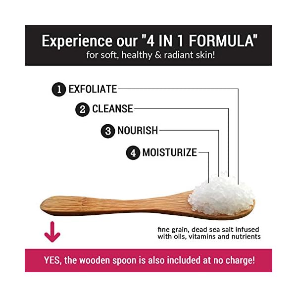 pureSCRUBS Premium Unscented Body Scrub Set - Large 16oz Dead Sea Salt Body Scrub With Infused Essential Oils & Nutrients, Includes Wooden Spoon, Loofah & Oatmeal Exfoliating Bar Soap