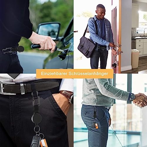 Schlüsselanhänger Ausziehbar, Einziehbarer SchlüSselband mit Multitool Karabiner, Ausweishalter JoJo mit Ausziehbar Stahlseilbis zu 63 cm, Schlüsselkette Schwarz 2 Stücke