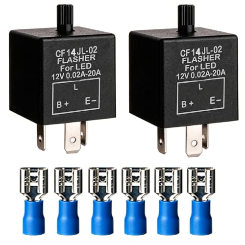 Image of Gebildet 2 pieces 12V 3 Pin Electronic LED Flasher Relay 0.1W-150W c /m Motorcycle Turn Signal Adjustable Flasher CF-14KT, comes with 6pcs Terminals