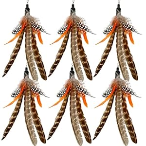 Cat Feather Toys Refills, 6 Pieces Handmade Da Bird Feathers Refill, Cat Wand Replacement Feather for Indoor Cats (B)