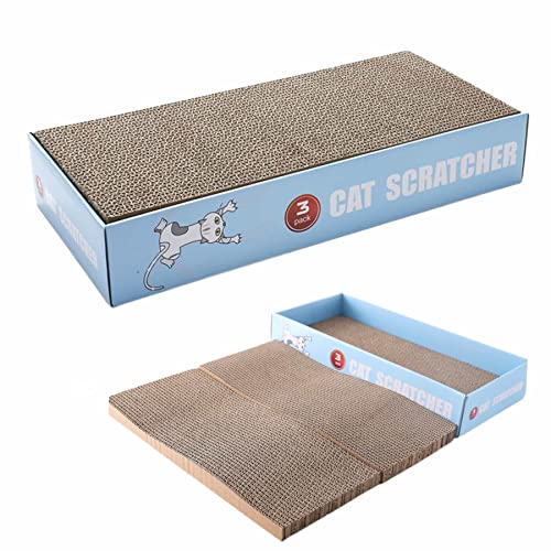 Eidoct Rascador de cartón para gatos con diseño de 3 capas, almohadillas para arañazos para gatos, cama de salón, cartón reversible, reciclaje corrugado de doble cara (azul) Cover