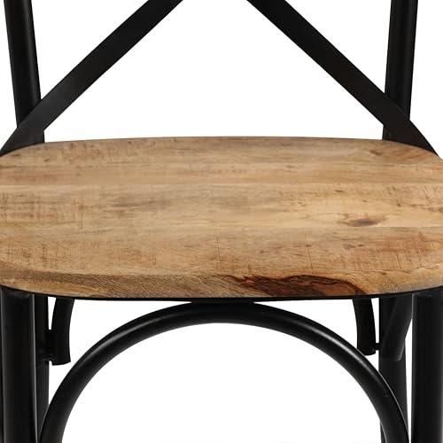 Miniatura 7 de Juego de 6 sillas de comedor de madera de mango macizo negro con marco de acero, muebles de cocina de granja para comedor, comedor y tocador