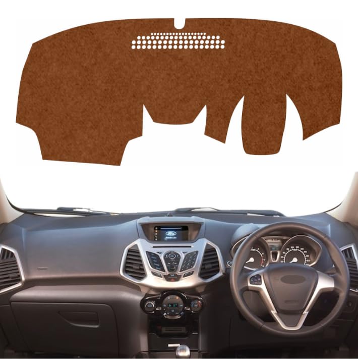 Image of Car Dashboard Cover Mat Compatible with Ford Ecosport 2013-2017 Waterproof, Dustproof, UV Resistant | All-Weather Protection with Mirror | Custom Fit (Brown)