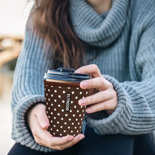 Image of Reusable Insulated Sleeve for Iced Coffee Cup, 3-Pack Coffee Neoprene Drink Sleeve for Cold & Hot Drinks, Beverage Holder for Iced Coffee (Brown Polka Dots)