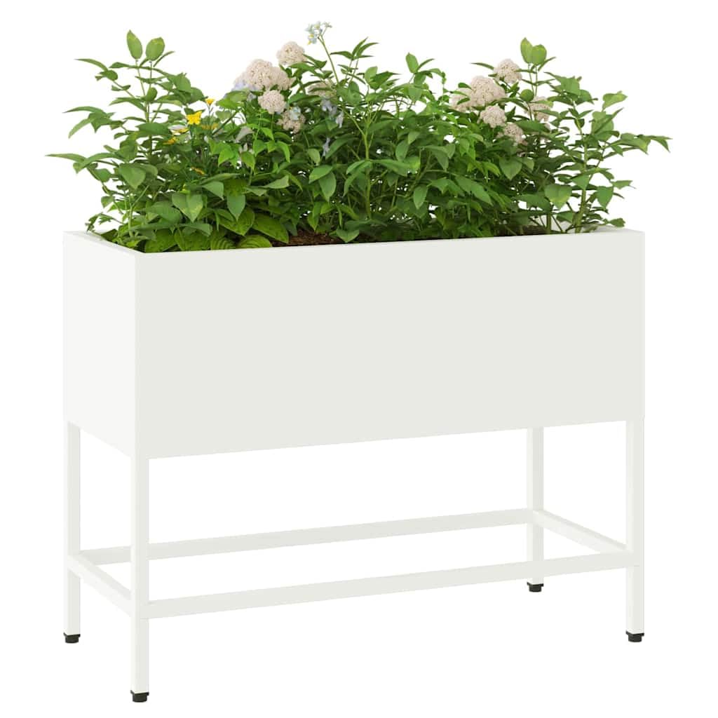 Bac de Jardin surélevé Blanc en Acier 60 x 26 x 48 cm, jardinière rectangulaire résistante UV pour Balcon terrasse Jardin, Pot Plante décoration extérieure Durable