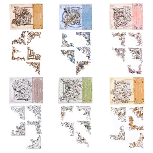 Image of HASTHIP 120pcs Frame Scrapbook Paper - 30 Styles Scrapbook Embellishments Corner Frame Hollowing Relief Flowers Vintage Floral Decorative for Junk Journaling, Card Making kit, DIY Crafts Album Decor