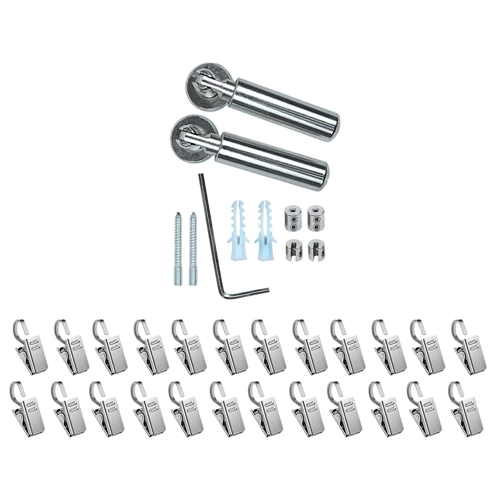Hndhbfgrt For Indoor and Outdoor Use 16.4 FT Adjustable Wire Curtain Rod System with 24 Clips Clothesline Hanger Clothes