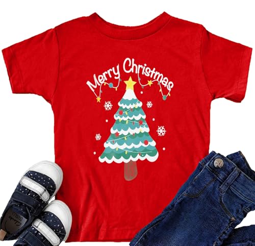 Image of Christmas Tree Shirt for Toddler Boys Girls Merry Christmas T-Shirts Short Sleeve Holiday Tee Xmas Gift Tops