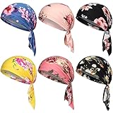 Geyoga 6 Pcs Women Head Scarf Pre-Tied Head Scarves Beanies Covers Cap Stretch Print Sleep Turban Hat Ruffle Beanie Scarf (Bloom)