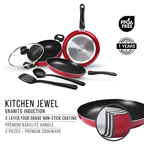 Milton-Pro-Cook-Induction-Kitchen-Jewel-Set-of-5-Fry-pan-24-cm16-litres-Kadhai-24-cm25-litres-with-Glass-lid-Tawa-25-cmNylon-Laddle-and-Spatula-Maroon-Dishwasher-Hot-Plate-Flame-Safe