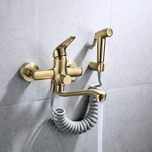 HomeLava Robinet de cuisine mural en acier inoxydable 304, robinet pivotant et pliable avec pistolet pulvérisateur (Or) – vue 2